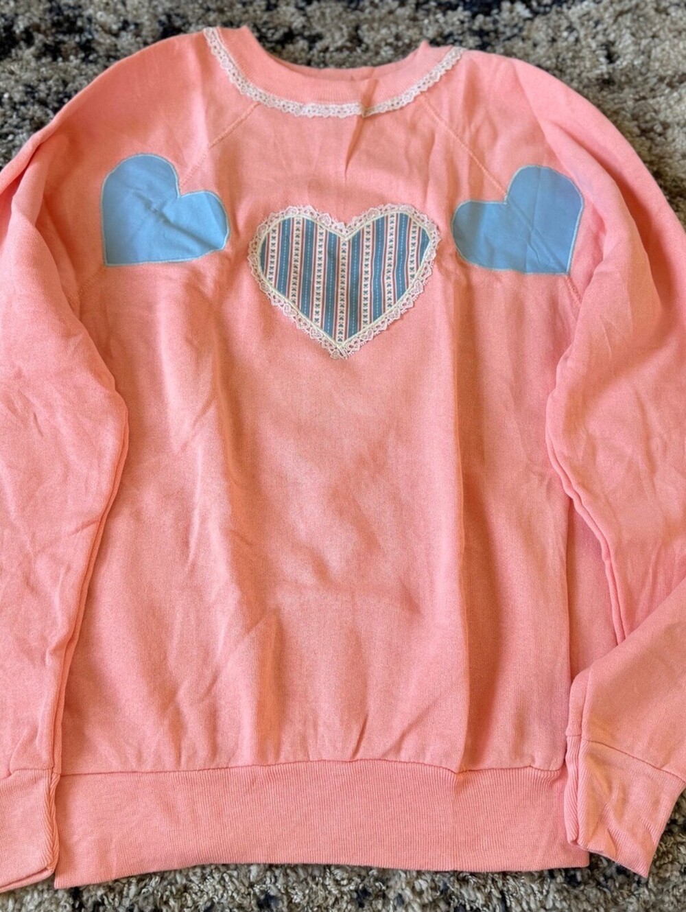 Vintage Tultex Peach Heart Applique Crewneck Sweatshirt M